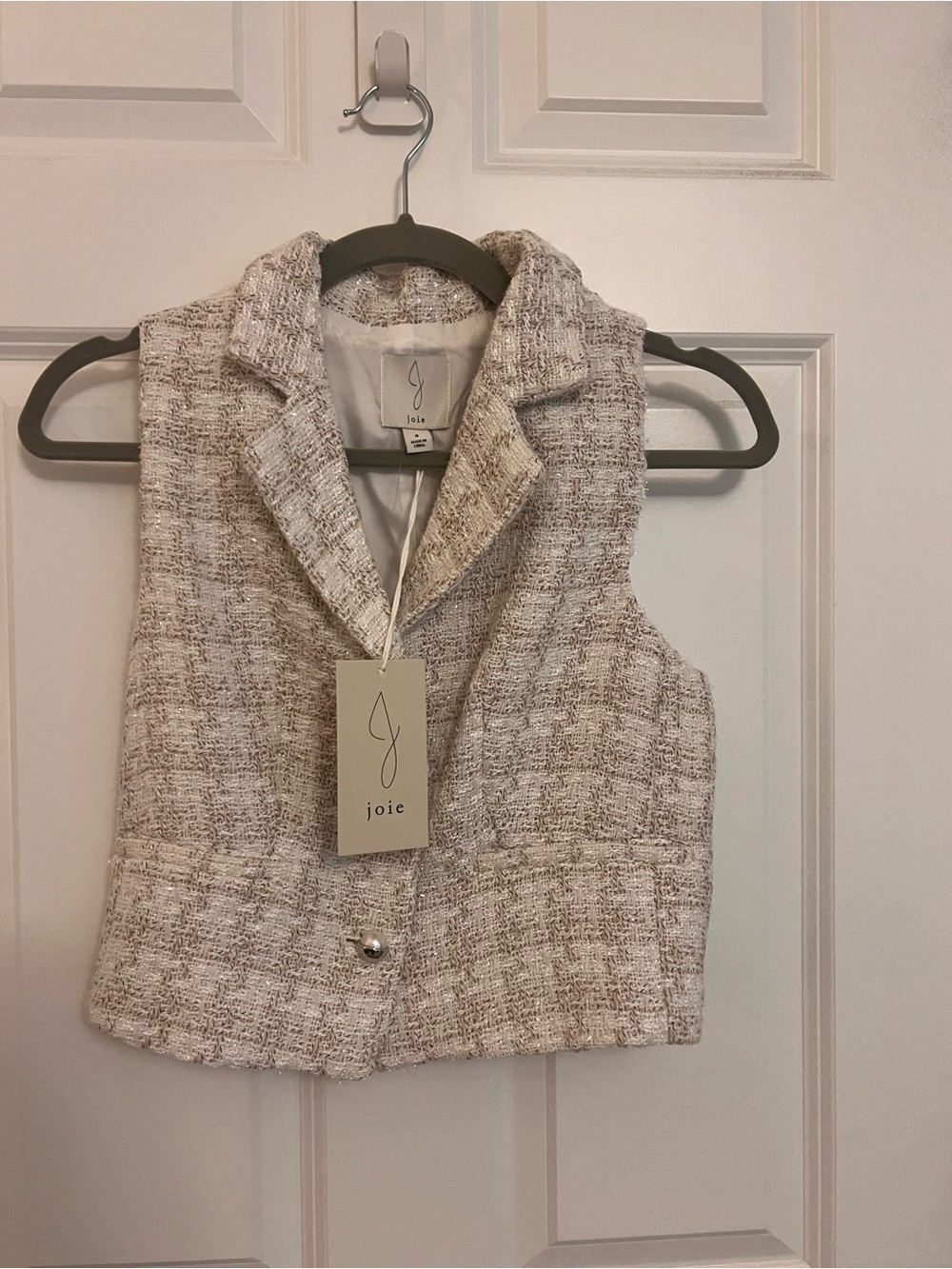 Joie Cream and Light Brown Tweed Sleeveless Blazer Vest - Picture 3 of 5